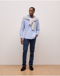 Trenery - Brushed Cotton Melange Shirt in Steel Blue