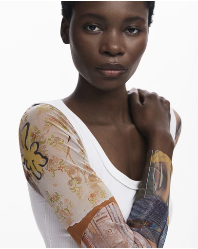 Desigual - Chiffon sleeve T-shirt