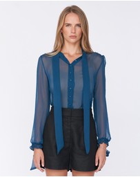 Amelius - Brianna Sheer Tie Neck Shirt