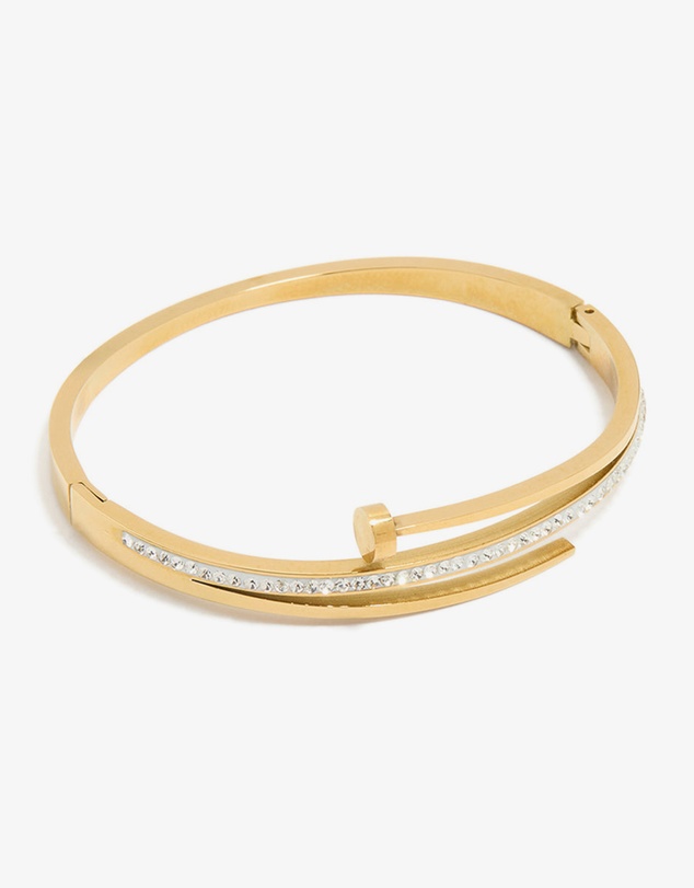 Lovisa - Waterproof Gold Plated Stainless Steel Cubic Zirconia Nail Hinge Bangle