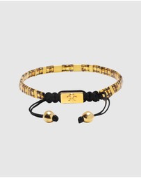 Nialaya Jewellery - Women's Bracelet with Marbled Amber and Gold Miyuki Tila Beads