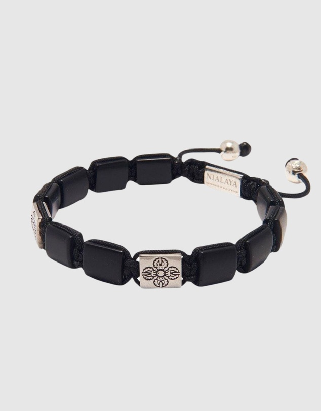 Nialaya Jewellery - The Dorje Flatbead Collection - Matte Onyx and Silver
