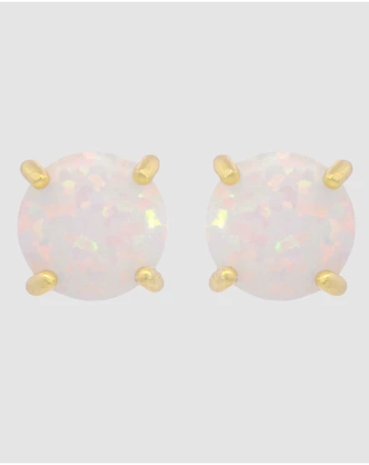 Georgini - Georgini Opal Glow White Created Opal Stud Gold Earrings