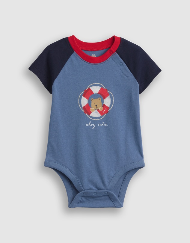 GAP - Graphic Jersey SS Single Button Placket Romper - Babies