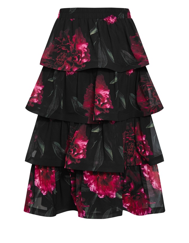 City Chic - Plus size Bianka Bloom Print Tiered Skirt - black