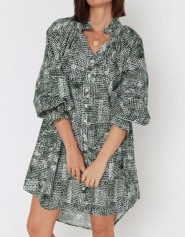 ALEXANDRA - Ollie Dress Emerald Textured Print