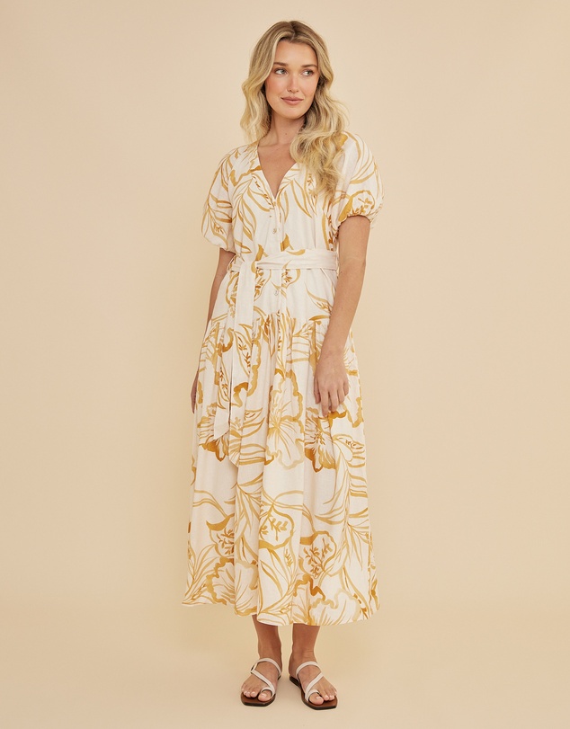 Amelius - Rosemallow Puff Sleeve Midi Dress