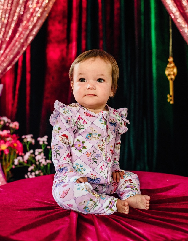 Fleur Harris - 'Woodland Grid' Precious Frill Coverall in Sweet Lilac
