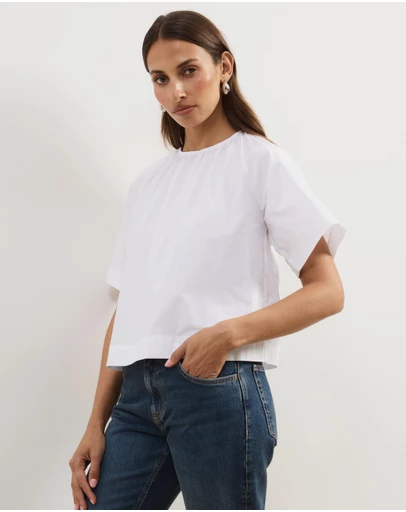 Atmos&Here - Tirsa Cotton Gathered Short Sleeve Top