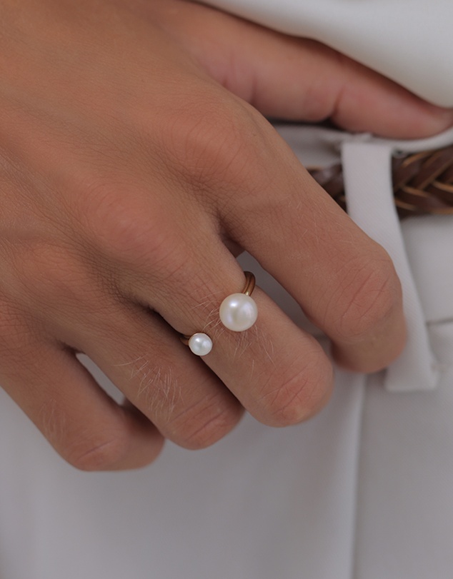 Elli Jewelry - Freshwater Pearl Band Ring in Gold-Plated 925 Silver