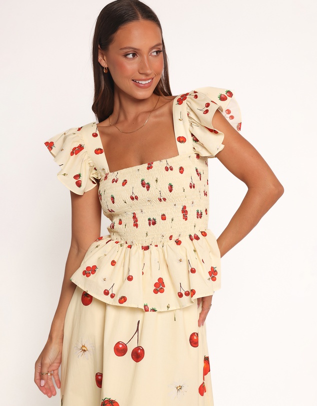 Petal & Pup - Remira Smocked Ruffle Top - Yellow Cherry