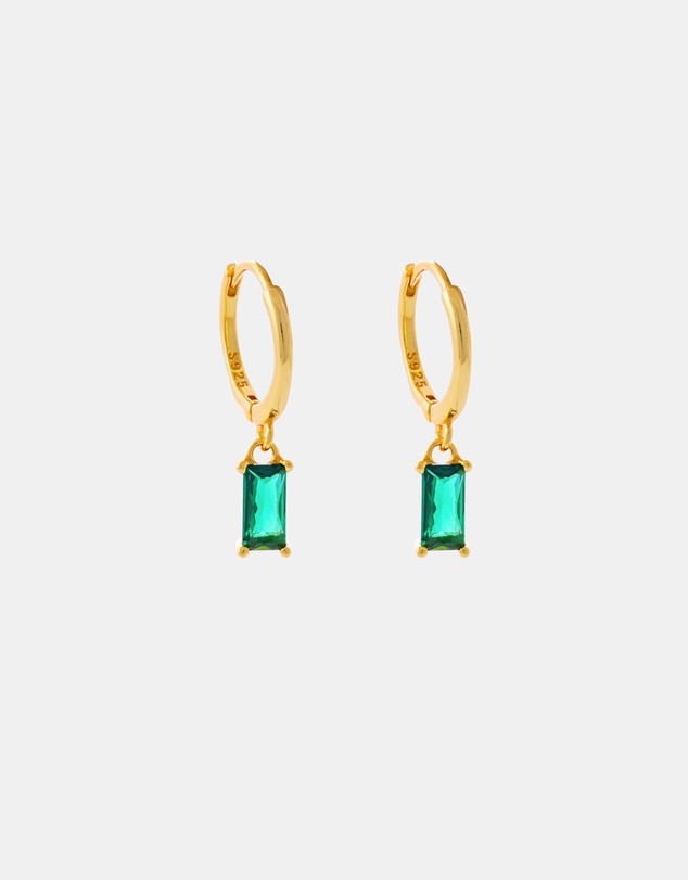 Pastiche - Vera Huggies Earrings - Gold plated 925 silver-Green Stone