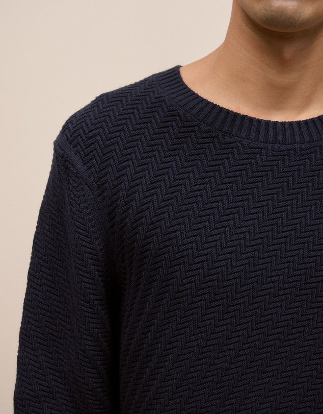 Trenery - Cotton Blend Textured Crew in Navy