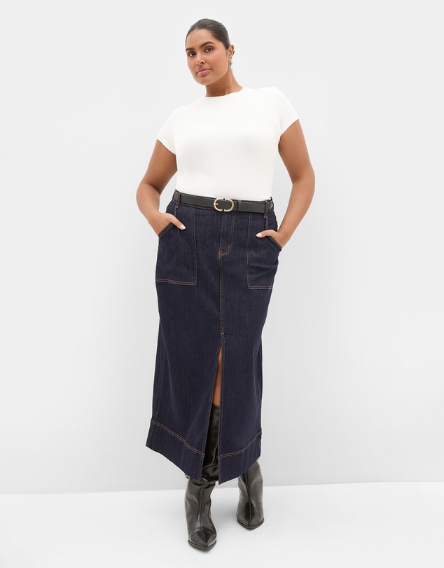 City Chic - Chloe Denim Midi Skirt