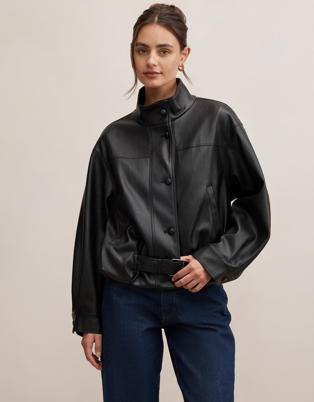 Forever New - Belle Faux Leather Belted Bomber Jacket