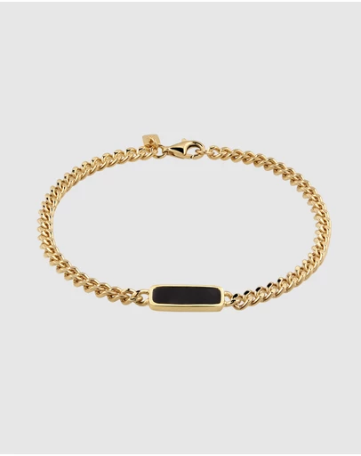 Kuzzoi - ICONIC EXCLUSIVE - Black Enamel ID Bar Bracelet in Gold-Plated 925 Silver