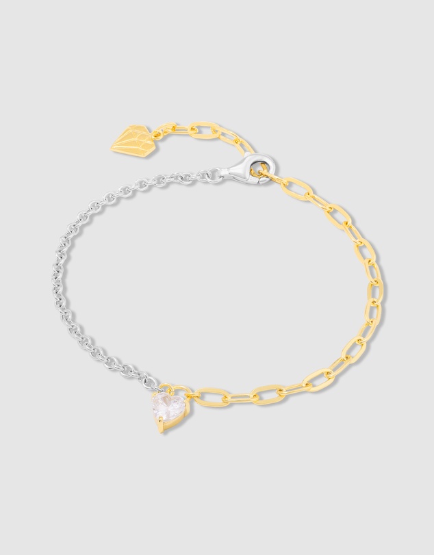 Wanderlust + Co - Heart Diamante 14K Gold Vermeil Mix Chain Bracelet
