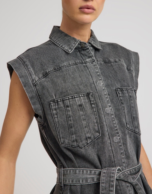 ONE TEASPOON - Rogue Aviator Mini Denim Dress - Washed Black