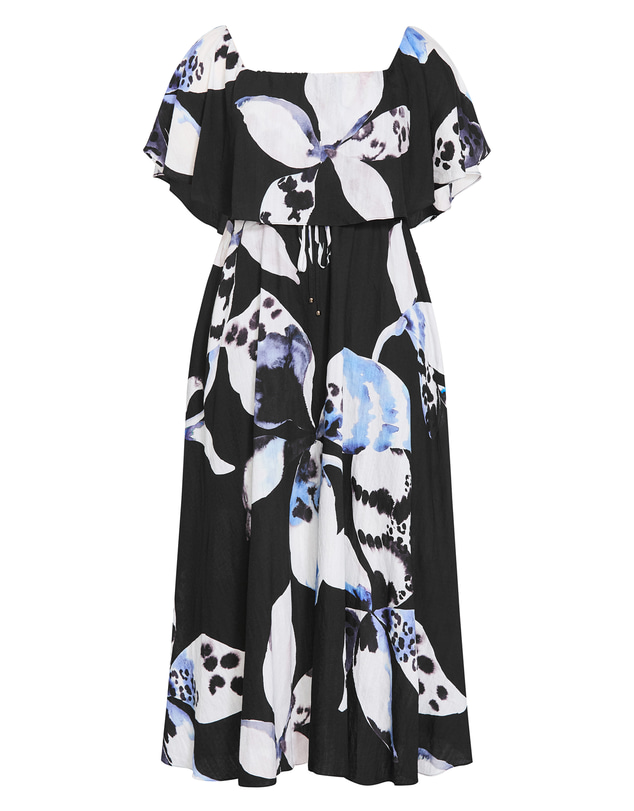 City Chic - Plus size Jacinta Bloom Print Maxi Dress - black