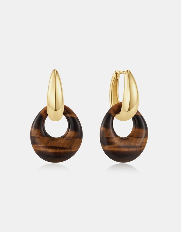 Ania Haie - Gold Hollow Tiger's Eye Organic Pebble Drop Earrings