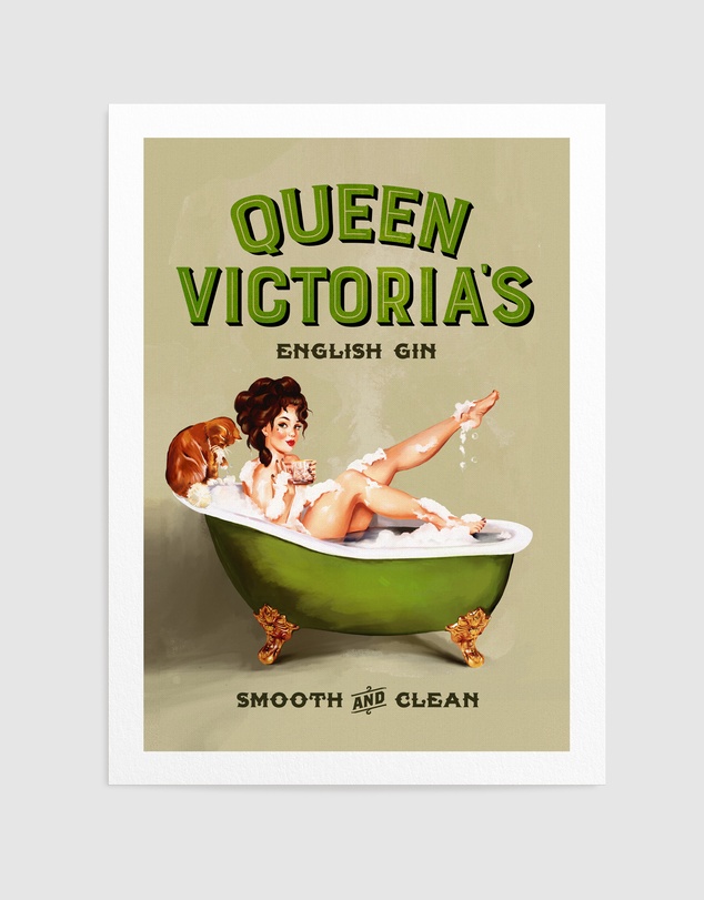 Olive et Oriel - Queen Victoria English Gin Bath Pinup Girl by The Whiskey Ginger Art Print