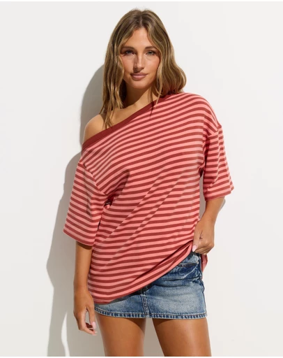 Dazie - Nostalgia Stripe Asymmetric Tee