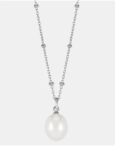 Dower & Hall - Women's Timeless Adjustable 10mm Oval White Freshwater Pearl Pendant In Sterling Silver