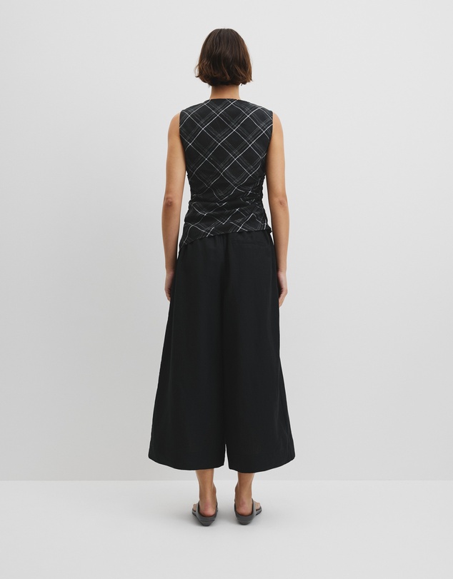 Country Road - Organically Grown Linen Check Ruched Linen Tank
