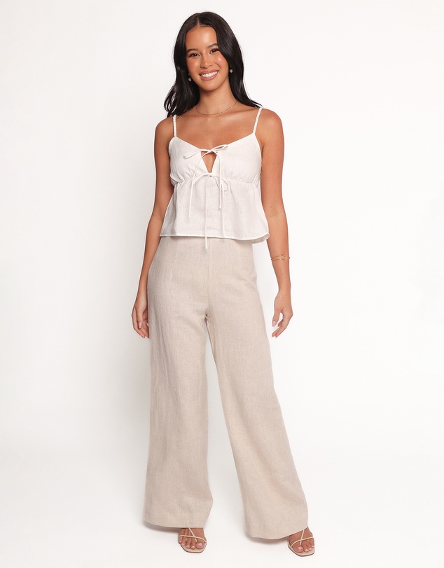 Petal & Pup - Rayma Tie Front Linen Top - White