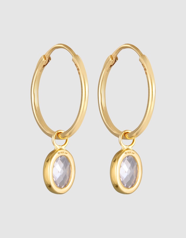 Elli Jewelry - Earrings Creoles Pendant Oval With Zirconia In 925 Sterling Silver Gold Plated