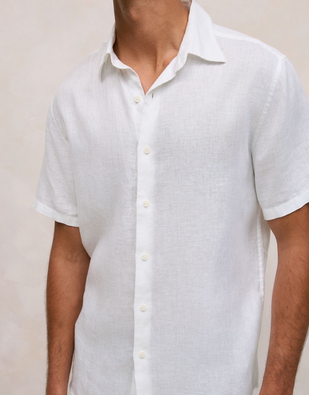 Trenery - Regular Fit Linen Short Sleeve Shirt in White