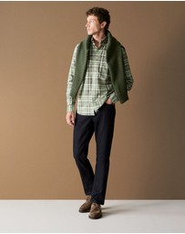 Trenery - Regular Fit Supima Cotton Tonal Check Shirt in True Olive