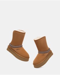 EVERAU - Australian Shepherd Ugg Short Fayle Platform Cow Suede Upper UGG Boots