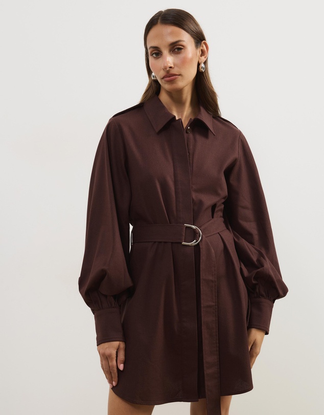 Atmos&Here - Lia Linen Blend Belted Mini Shirt Dress