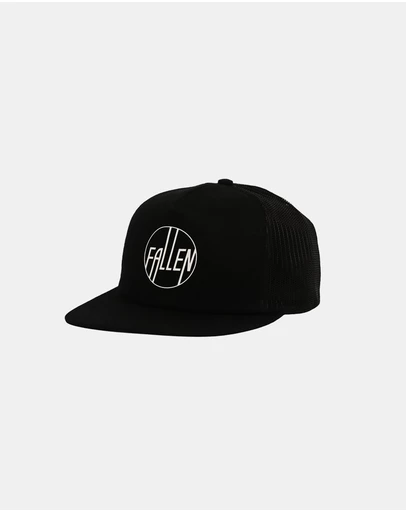 Fallen Footwear - Fallen Footwear Circle Trucker Hat Flat Visor 3D Printed Logo - Black / White