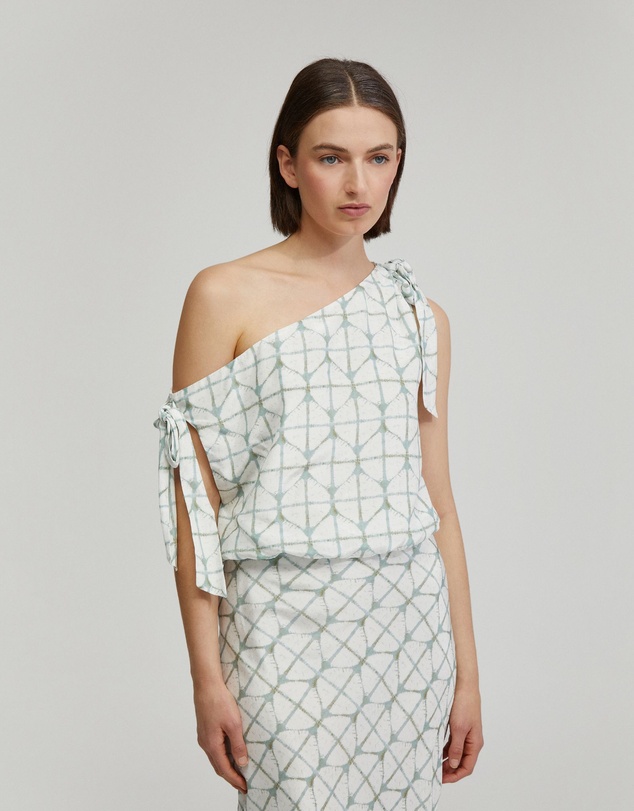 Oxford - Sandy Printed Tie Up Top