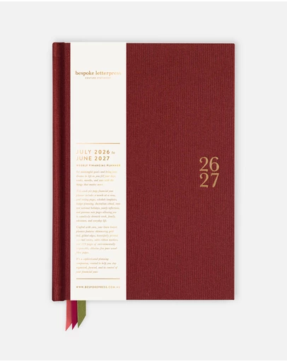 Bespoke Letterpress - 2026–2027 Weekly Financial Year Planner – Mulberry
