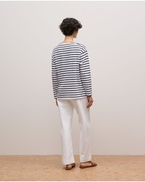 Trenery - Australian Cotton Stripe Long Sleeve T-shirt in Night Sky