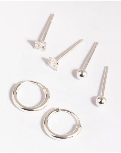 Lovisa - Sterling Silver Diamante Stud & Hoop Earring Pack