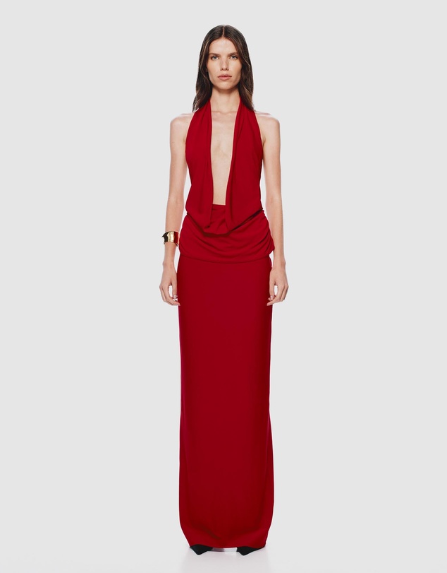 open lace back dress MISHA (red) Vanessa jersey halter maxi
