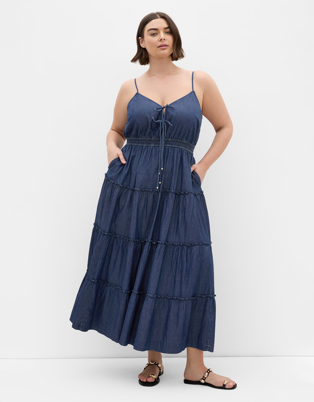 City Chic - Plus size Aiza Chambray Cotton Maxi Dress - dark wash