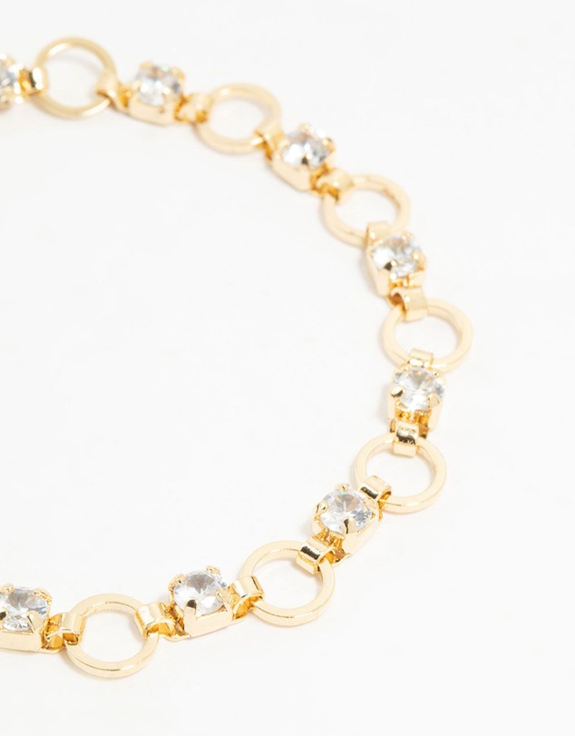 Lovisa - Gold Plated Brass Alternating Cubic Zirconia Round Link Bracelet