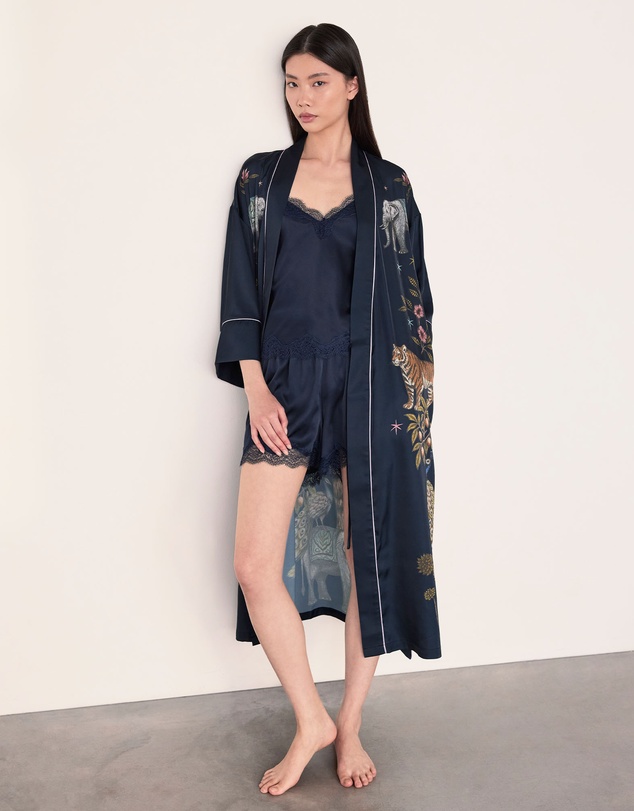 Chelsea Peers - Satin Night Time Jungle Long Kimono Dressing Gown