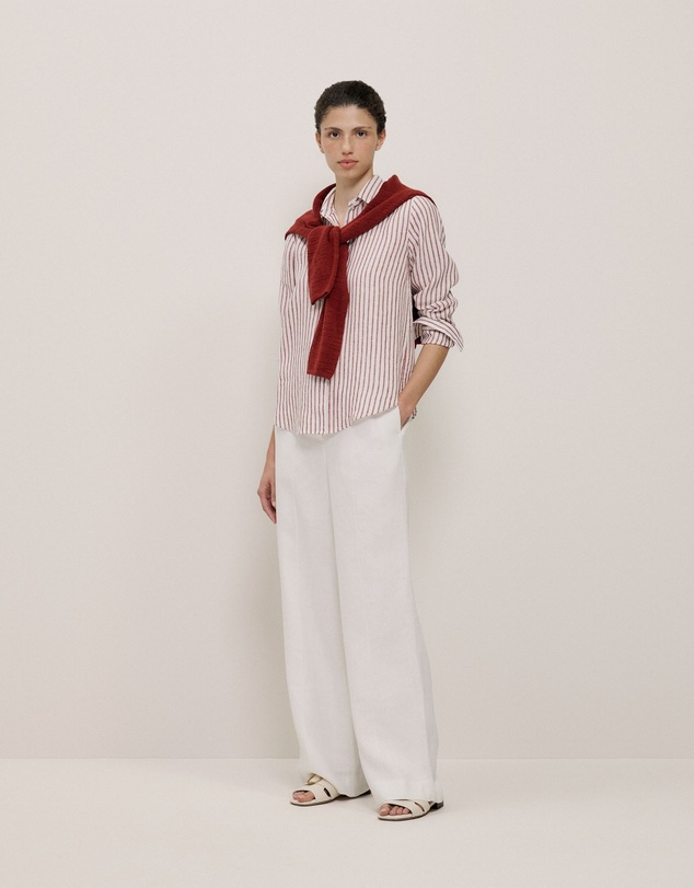 Trenery - Linen End On End Stripe Shirt in Russet