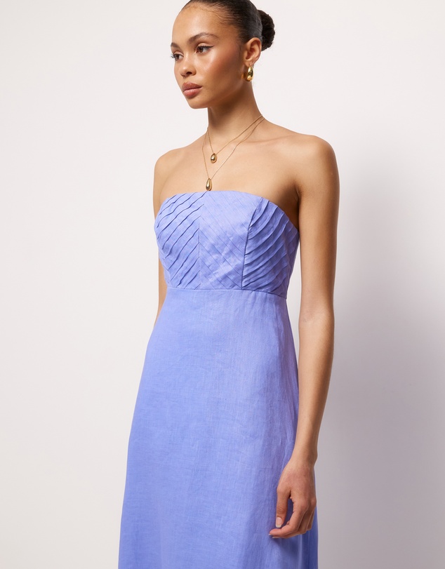AERE - Maris Pintuck Strapless Linen Midi Dress