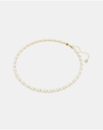 Swarovski - Matrix Tennis Necklace, Crystal Pearl, Round Cut, White, Gold-tone Plated