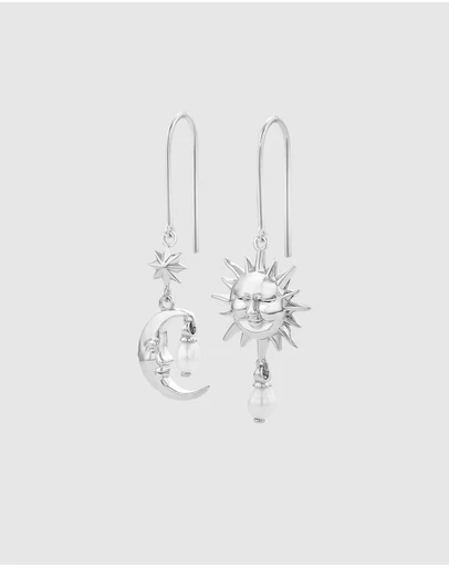 Karen Walker - Sun & Moon Earrings with 2 x 5mm Teardrop Freshwater Pearls