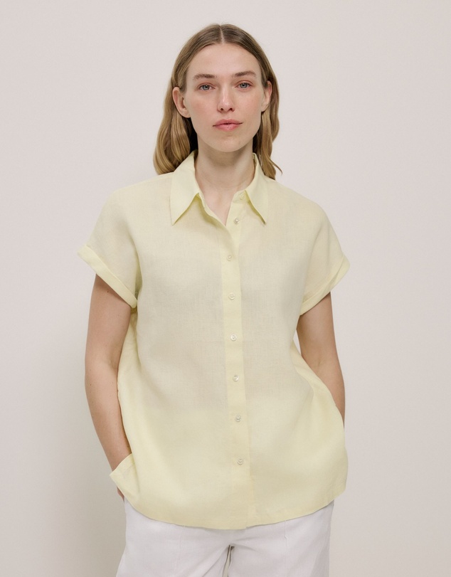 Trenery - Linen Cap Sleeve Shirt in Faint Yellow
