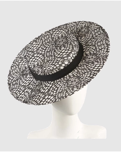 Max Alexander - White & Black lace-covered Boater Hat