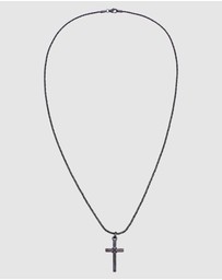 Kuzzoi - ICONIC EXCLUSIVE - Necklace Men Cross Flat Cord 925 Sterling Silver Gold Plated Oxidized